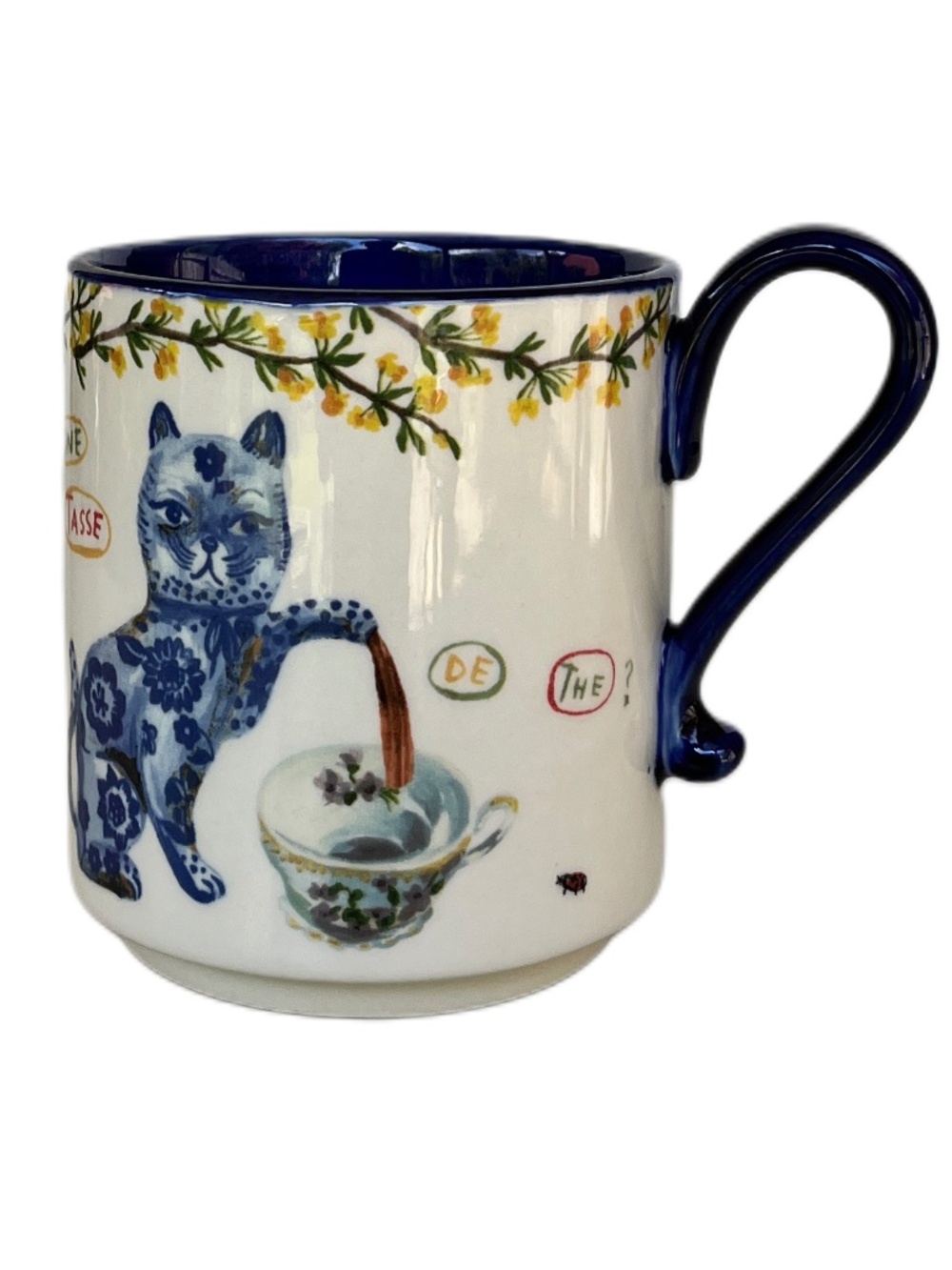 Anthropologie Francophile Nathalie Lete Cat Blue Mug Handpainted
